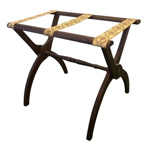 lot 193R image: MB - Vintage Wooden Luggage Stand with Tapestry Straps