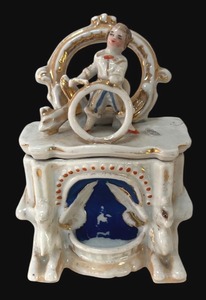 lot 195R image: MB - Vintage Porcelain Fairing Box with Boy Figure