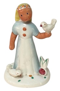 lot 196R image: MB - Royal Dux of Czechoslovakia Porcelain Girl with Birds Figurine