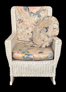 lot 228R image: BR - Vintage White Wicker Rocking Chair
