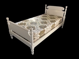 lot 246R image: BR - Vintage White Painted Wooden Twin Bed Frame