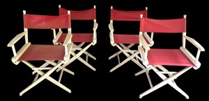 lot 258R image: P - Set of 4 Vintage Directors Chairs with Red Canvas and White Frames