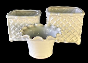 lot 264R image: P - Set of 3 White Ceramic Planter Pots by Department 56, Bachmas and More