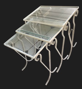 lot 269R image: P - Set of 3 Vintage Iron and Glass Nesting Tables