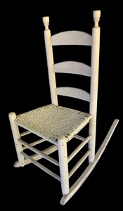 lot 280R image: P - Vintage White Ladder Back Rocking Chair with Woven Seat