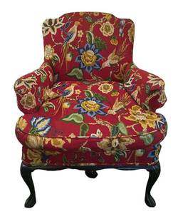 lot 25B image: FR - Vintage Red Floral Accent Chair