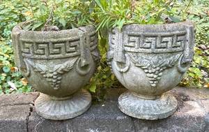 lot 287R image: O - Pair of Cement Planter Pots with Greek Key Design