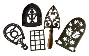 lot 299R image: P - Collection of 5 Vintage Cast Iron Trivets Assorted Designs