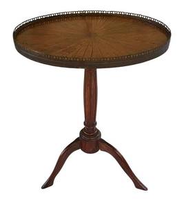 lot 301R image: P - Petite Vintage Round Accent Table with Brass Gallery Edge