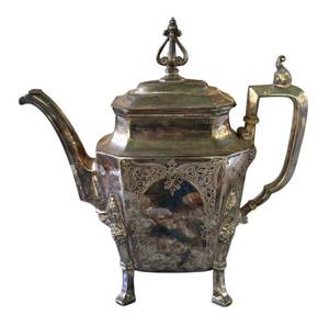 lot 302R image: P - Vintage Silver-Plated Coffee or Tea Pot with Ornate Legs