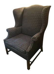 lot 307R image: FR - Vintage Wingback Upholstered Chair with Patterned Fabric