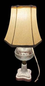 lot 327R image: FR - Petite Vintage Glass and Milk Glass Table Lamp