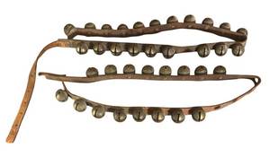 lot 334R image: FR - Lot of 2 Vintage Sleigh Bell Leather Straps with Brass Bells
