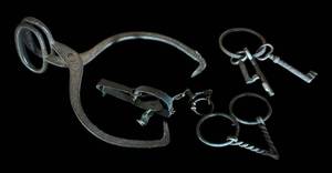 lot 340R image: FR - Vintage Iron Tool and Hardware Collection Including Ice Tongs, Trap, Keys and More
