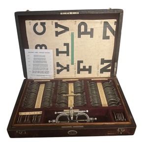 lot 397R image: FR - Vintage Optometry Trial Lens Set with Case and Eye Charts