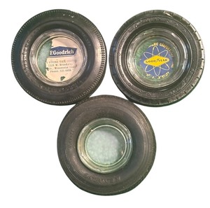 lot 398R image: FR - Set of 3 Vintage Tire Ashtrays Goodyear,  BFGoodrich and Kenning