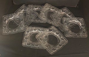lot 431R image: FR - Set of 8 Vintage Heisey Ipswich Square Glass Plates