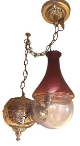 lot 435R image: K - Antique Angle Lamp with Amberina Glass Shade