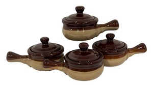 lot 541R image: LL - Set of 4 Brown Glazed Stoneware Soup Crocks with Lids