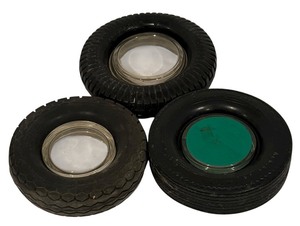 lot 555R image: LL - Set of 3 Vintage Tire Ashtrays by Kelly, Remington and Seiberling