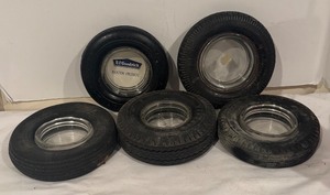 lot 563R image: LL - Set of 5 Vintage Tire Ashtrays - Firestone, Cooper, BFGoodrich and More
