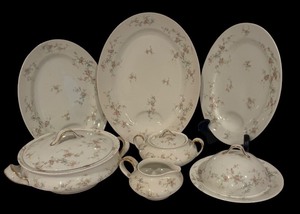 lot 568R image: LL - Theodore Haviland Limoges France Serving Set with Platters, Casserole Dish, Covered Butter Dish and More