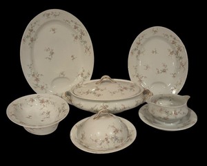 lot 569R image: LL - Vintage Theodore Haviland Limoges France Serving Set with Platters, Casserole, Gravy Boat and More