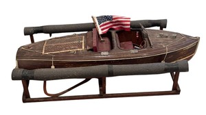 lot 580R image: LL - Vintage Chris-Craft Wooden Model Boat with Display Stand