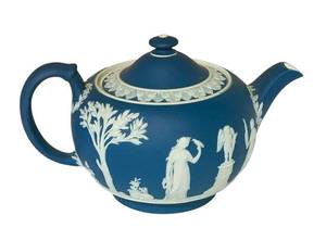 lot 100C image: DR - Vintage Wedgwood Blue Jasperware Teapot with Lid
