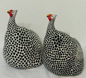 lot 103C image: LR - Pair of Hand-Painted Guinea Fowl Ceramic Sculptures