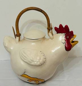 lot 105C image: LR - Ceramic Chicken Teapot with Bamboo Handle