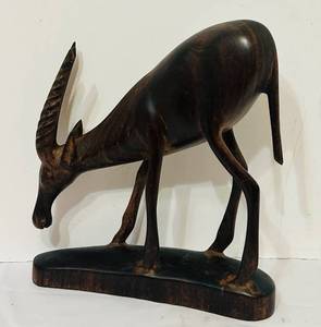 lot 106C image: LR - Vintage Hand-Carved Wooden Antelope Sculpture