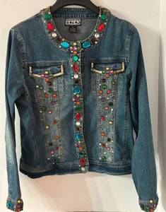 lot 113C image: LR - BeBeR Embellished Denim Jacket with Colorful Gemstones, Medium