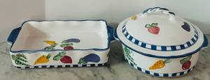 lot 117C image: DR - Manolis Hand-Painted Ceramic Bakeware Set with Vegetable Motif, 2 Pieces