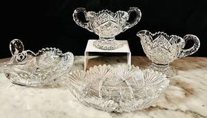 lot 144C image: LR - 4-Piece American Brilliant Cut Glass VintageTableware Set