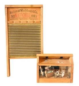lot 153C image: DR - Vintage National Washboard No. 801 and Mouse Schoolhouse Diorama Set