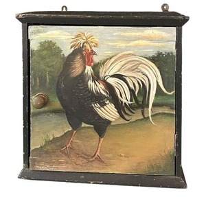 lot 156C image: K - Hand-Painted Wooden Wall Cabinet with Rooster Design
