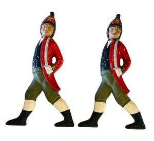 lot 208C image: LR - Pair of 20-Inch Cast Iron Soldier Andirons with Painted Finish