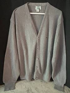lot 213C image: LR - Izod Lacoste Gray Cardigan Sweater Size L Acrylic