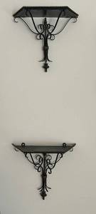 lot 218C image: LR - Set of 2 Vintage Decorative Black Metal Wall Shelves