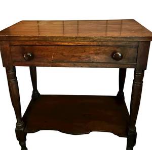 lot 219C image: FR - Antique Wooden Side Table with Drawer and Lower Shelf