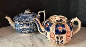 lot 220C image: K - Collection of 2 Antique English Porcelain Teapots