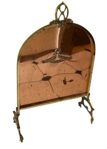 lot 241C image: LR - Vintage Brass and Copper Fireplace Screen 20 x 29 Inches