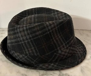 lot 242C image: LR - Plaid Fedora Hat, Wool Blend, Gray and Black