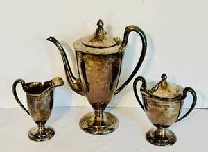 lot 408C image: LR - 3-Piece WM Rogers Silver Plate Coffee Service Set, Approx. 10 Inch Tall