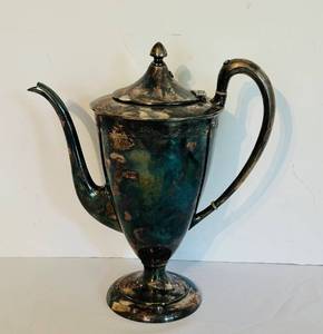 lot 411C image: LR - Vintage 11-Inch Silver-Plated Coffee Pot with Ornate Handle and Lid