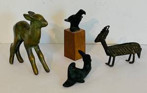 lot 441C image: LR - Collection of 4 Vintage Brass and Metal Animal Figurines