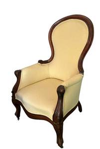 lot 449C image: LR - Victorian Style Upholstered Armchair with Wood Frame