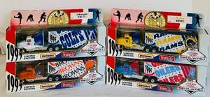 lot 450C image: LR - Set of 4 Matchbox 1995 NFL Team Collectible Trucks in Original Packaging