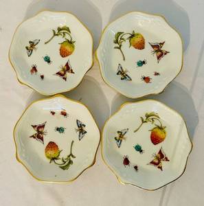 lot 458CC image: Set of 4 Petite Porcelain Plates with Strawberry and Insect Motif, 6 Inch